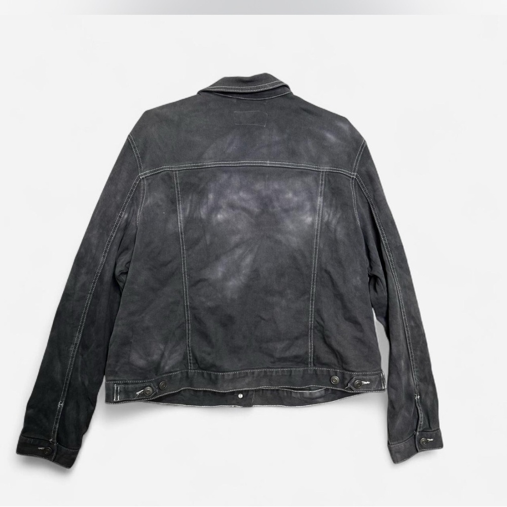 Y2K Goth Grunge Acid Wash Black Cotton Blend Streetwear Trucker Jacket XXL - Picture 3 of 10